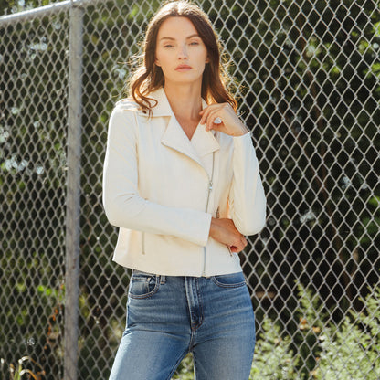 Soft Suede - Architectural Moto Jacket - Cream - Final Sale | Clara Sunwoo