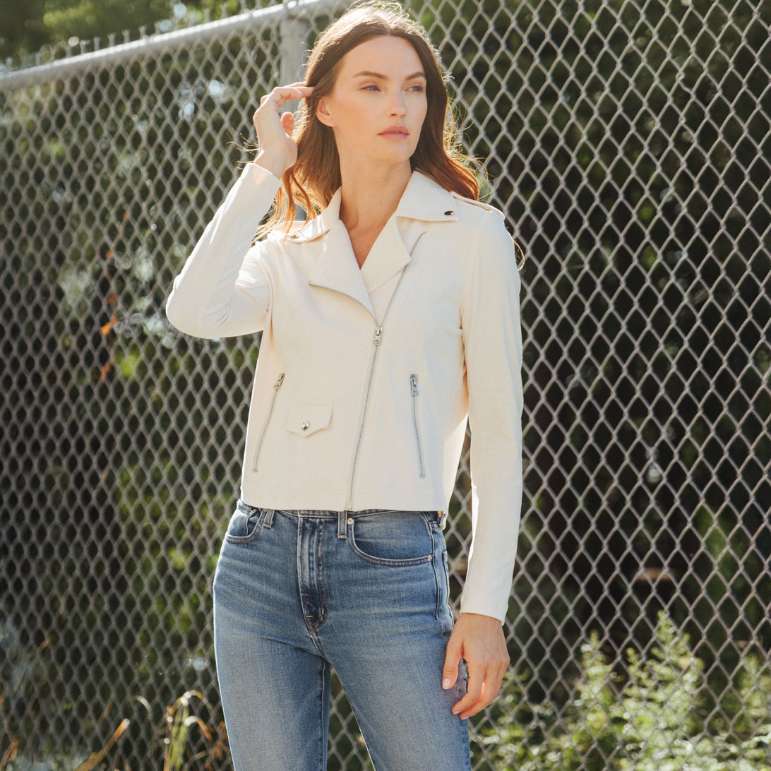 Soft Suede - Architectural Moto Jacket - Cream - Final Sale | Clara Sunwoo