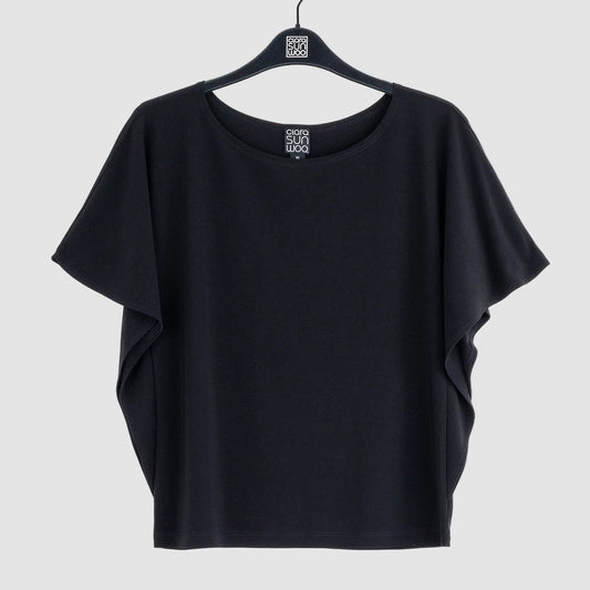 Caftan Flutter Sleeve Top - Black | Clara Sunwoo