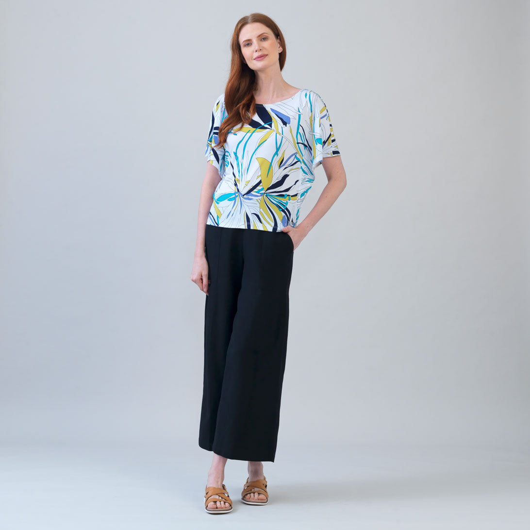 Caftan Flutter Sleeve Top - Floral Leaves - Final Sale | Clara Sunwoo