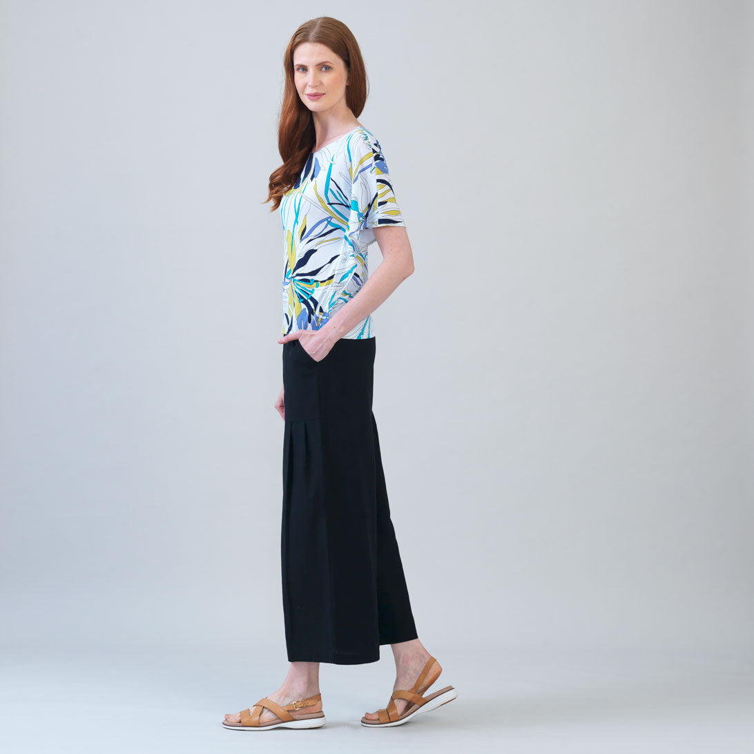 Caftan Flutter Sleeve Top - Floral Leaves - Final Sale | Clara Sunwoo