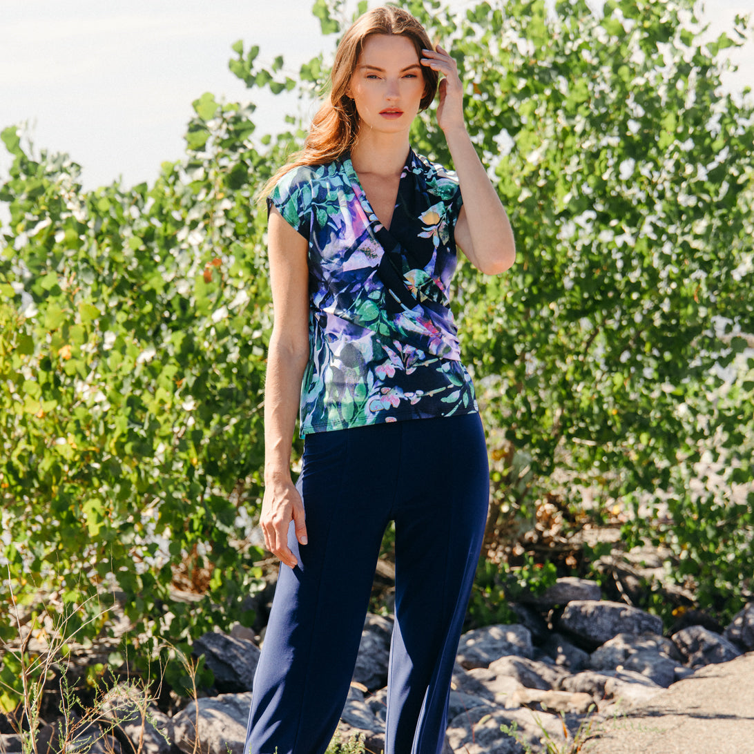 Cap Sleeve Surplice Crossover Top - Floral Dream | Clara Sunwoo