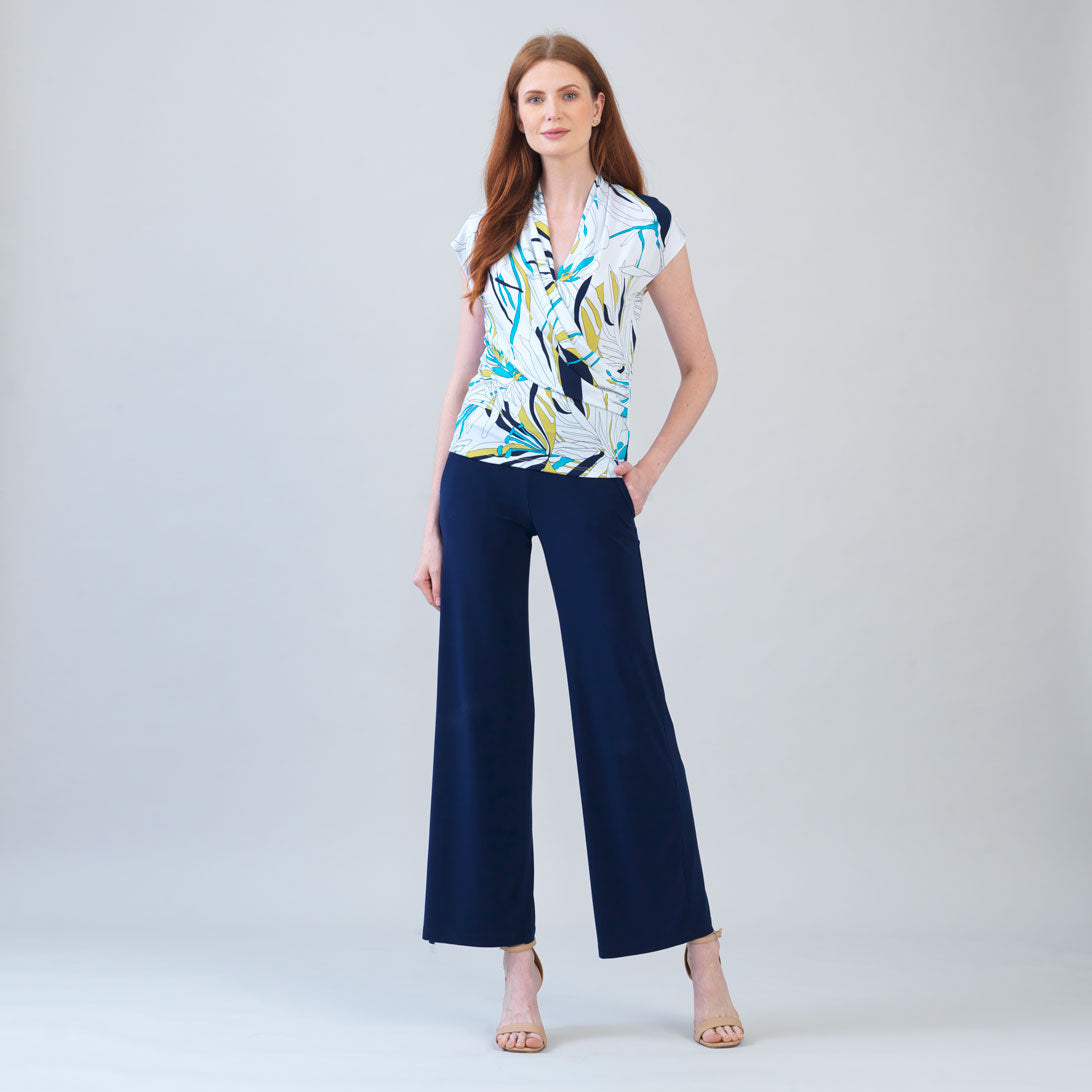 Cap Sleeve Surplice Crossover Top - Floral Leaves-White - Final Sale | Clara Sunwoo