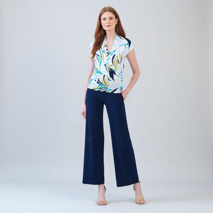 Cap Sleeve Surplice Crossover Top - Floral Leaves-White - Final Sale | Clara Sunwoo