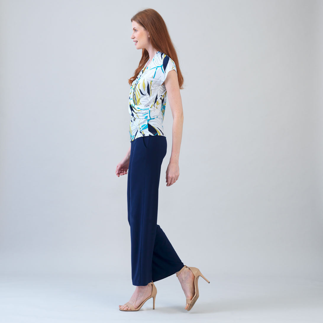 Cap Sleeve Surplice Crossover Top - Floral Leaves-White - Final Sale | Clara Sunwoo