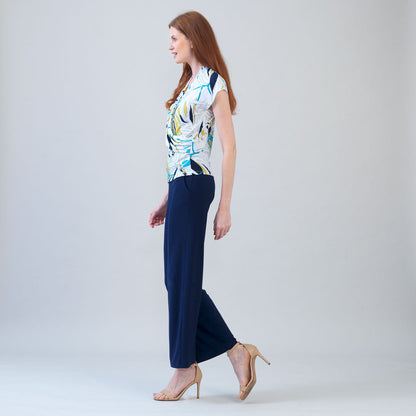 Cap Sleeve Surplice Crossover Top - Floral Leaves-White - Final Sale | Clara Sunwoo