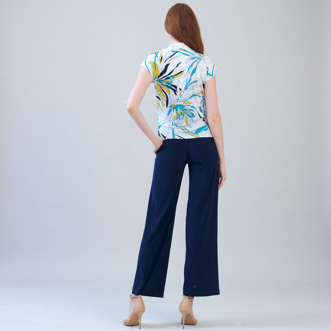 Cap Sleeve Surplice Crossover Top - Floral Leaves-White - Final Sale | Clara Sunwoo