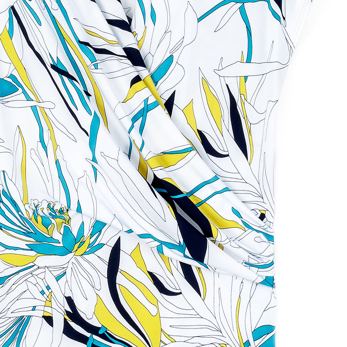 Cap Sleeve Surplice Crossover Top - Floral Leaves-White - Final Sale | Clara Sunwoo
