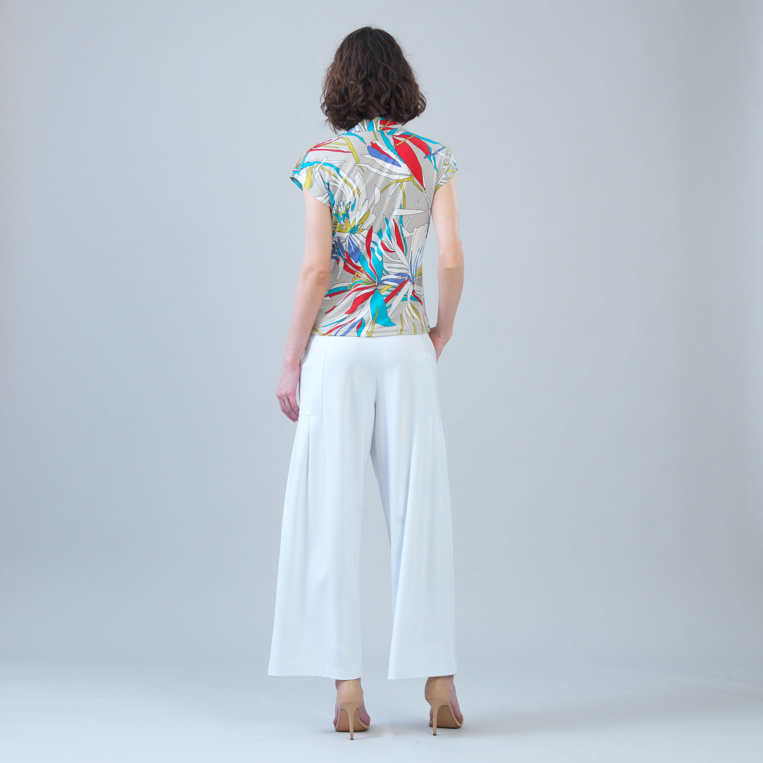 Cap Sleeve Surplice Crossover Top - Floral Leaves-Beige - Final Sale | Clara Sunwoo