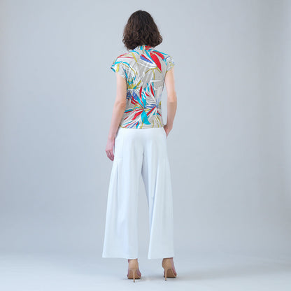 Cap Sleeve Surplice Crossover Top - Floral Leaves-Beige - Final Sale | Clara Sunwoo