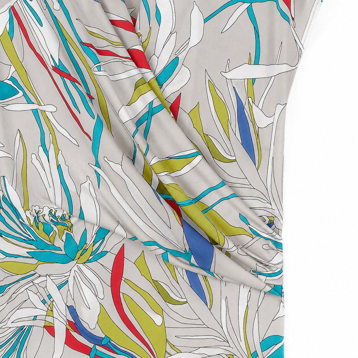 Cap Sleeve Surplice Crossover Top - Floral Leaves-Beige - Final Sale | Clara Sunwoo
