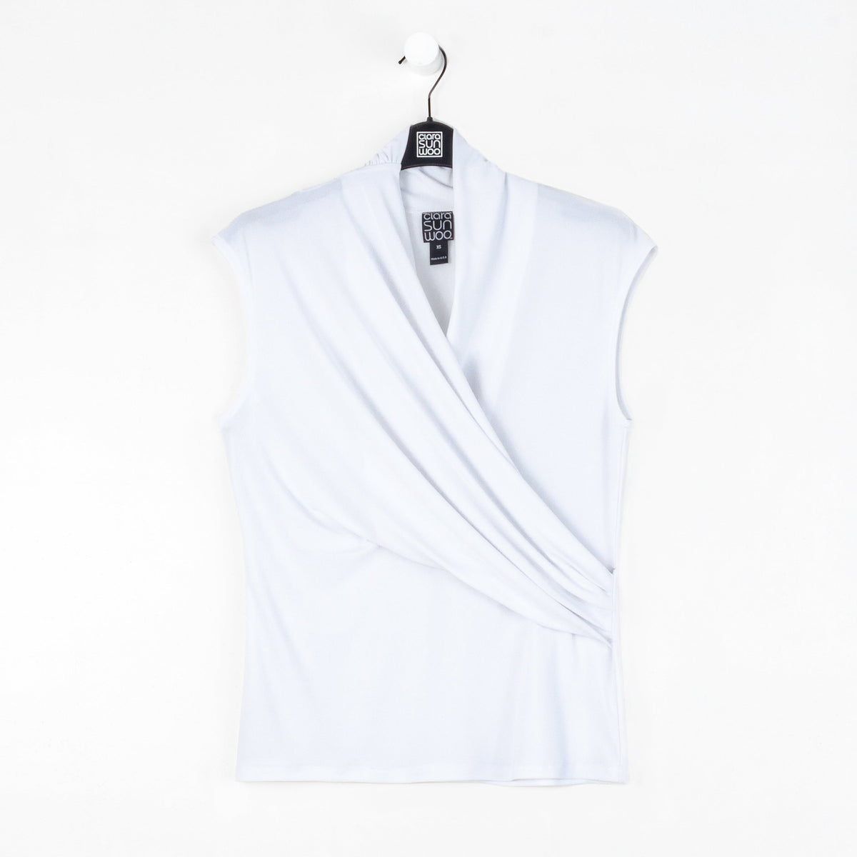 Cap Sleeve Surplice Crossover Top - White | Clara Sunwoo