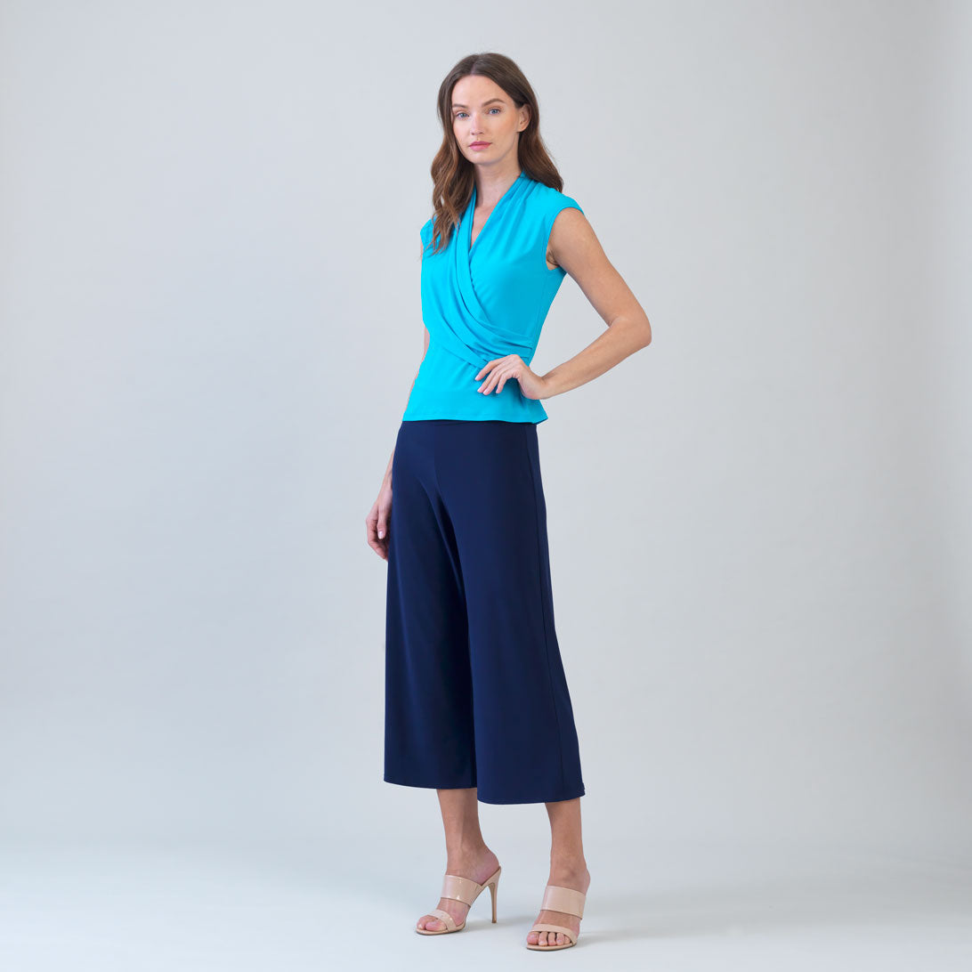 Cap Sleeve Surplice Crossover Top - Turquoise | Clara Sunwoo