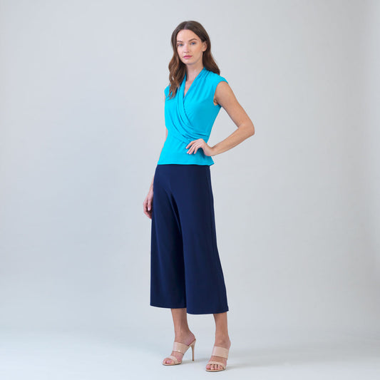 Cap Sleeve Surplice Crossover Top - Turquoise | Clara Sunwoo