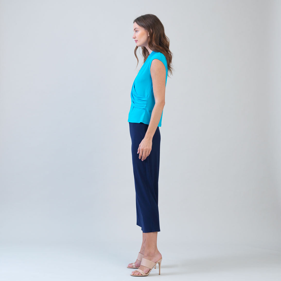Cap Sleeve Surplice Crossover Top - Turquoise | Clara Sunwoo