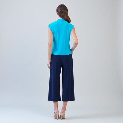 Cap Sleeve Surplice Crossover Top - Turquoise | Clara Sunwoo