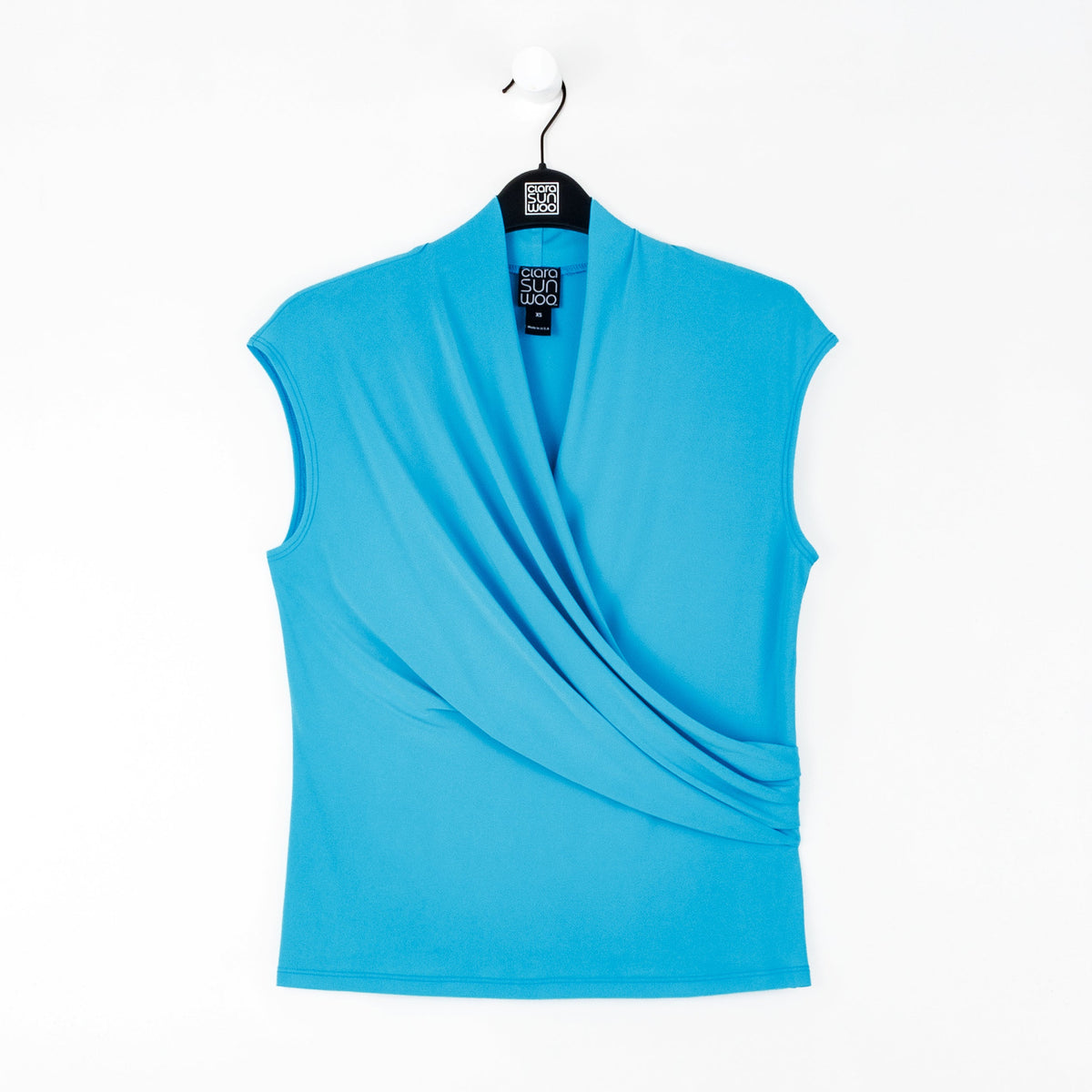 Cap Sleeve Surplice Crossover Top - Turquoise | Clara Sunwoo
