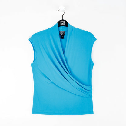 Cap Sleeve Surplice Crossover Top - Turquoise | Clara Sunwoo