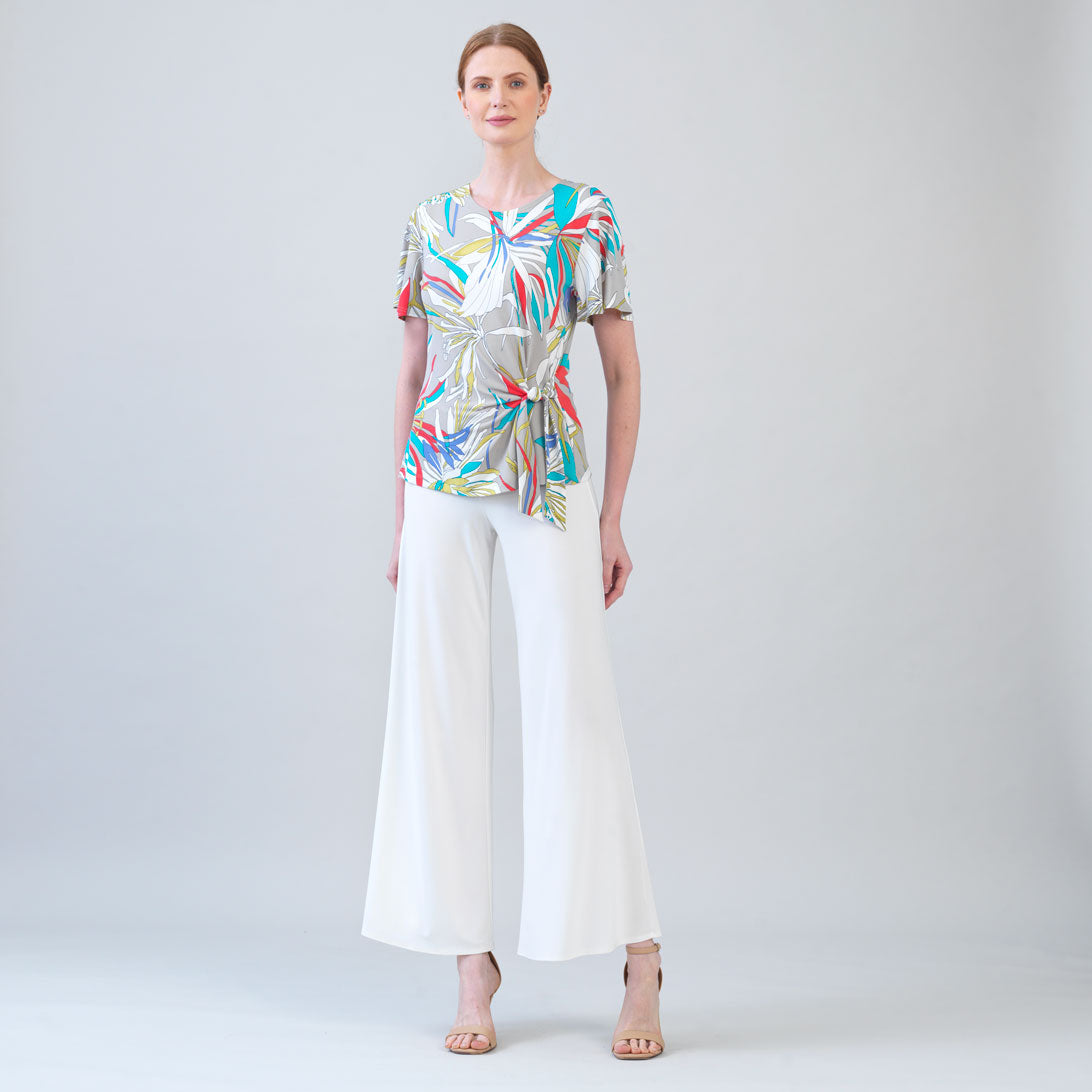 Flutter Sleeve Side Tie Waist Top - Floral Leaves - Final Sale | Clara Sunwoo