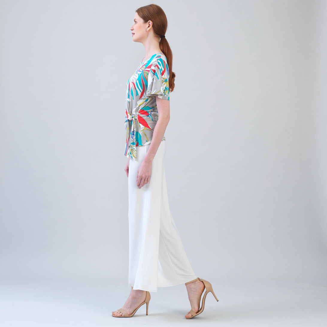 Flutter Sleeve Side Tie Waist Top - Floral Leaves - Final Sale | Clara Sunwoo