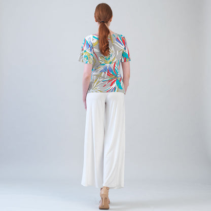 Flutter Sleeve Side Tie Waist Top - Floral Leaves - Final Sale | Clara Sunwoo