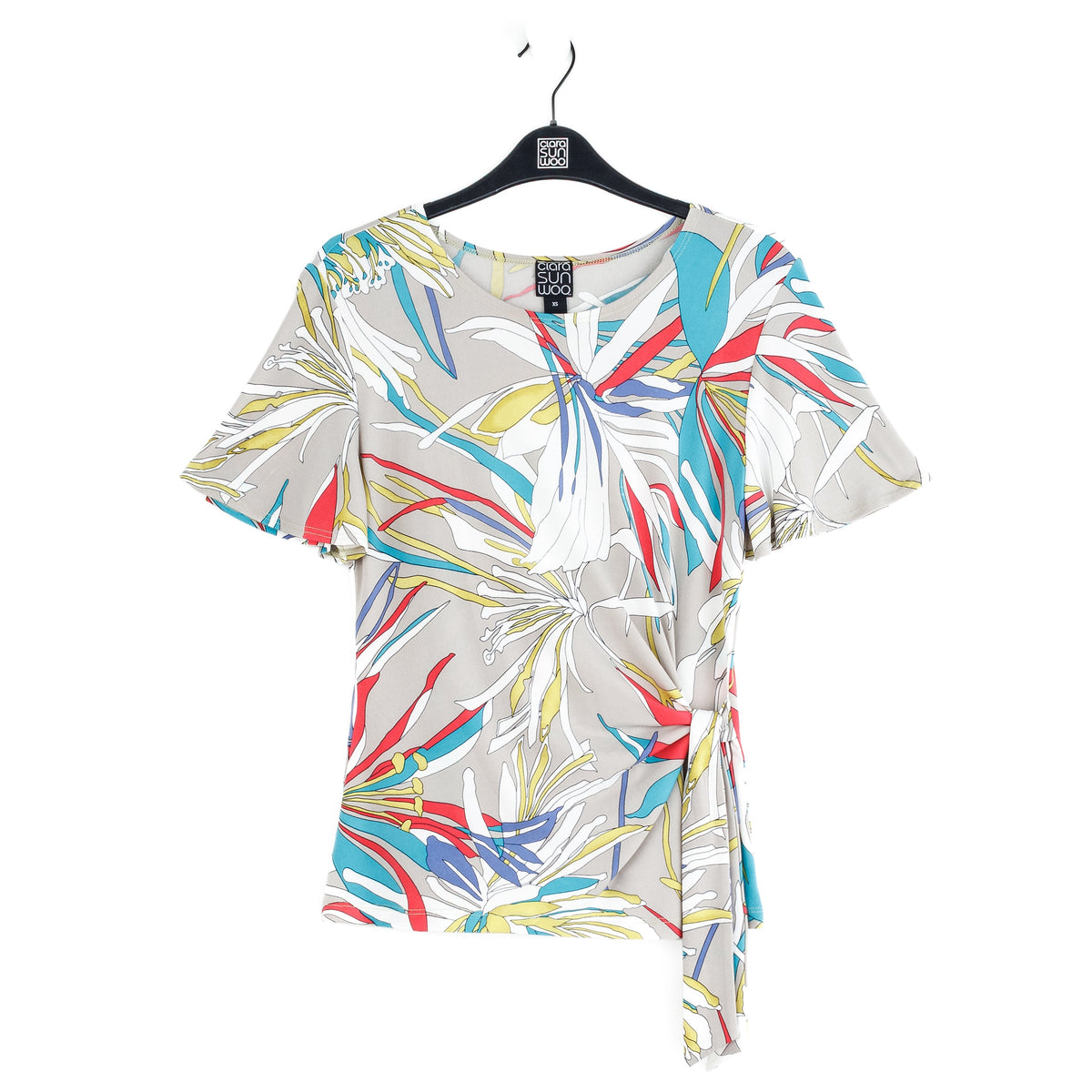 Flutter Sleeve Side Tie Waist Top - Floral Leaves - Final Sale | Clara Sunwoo