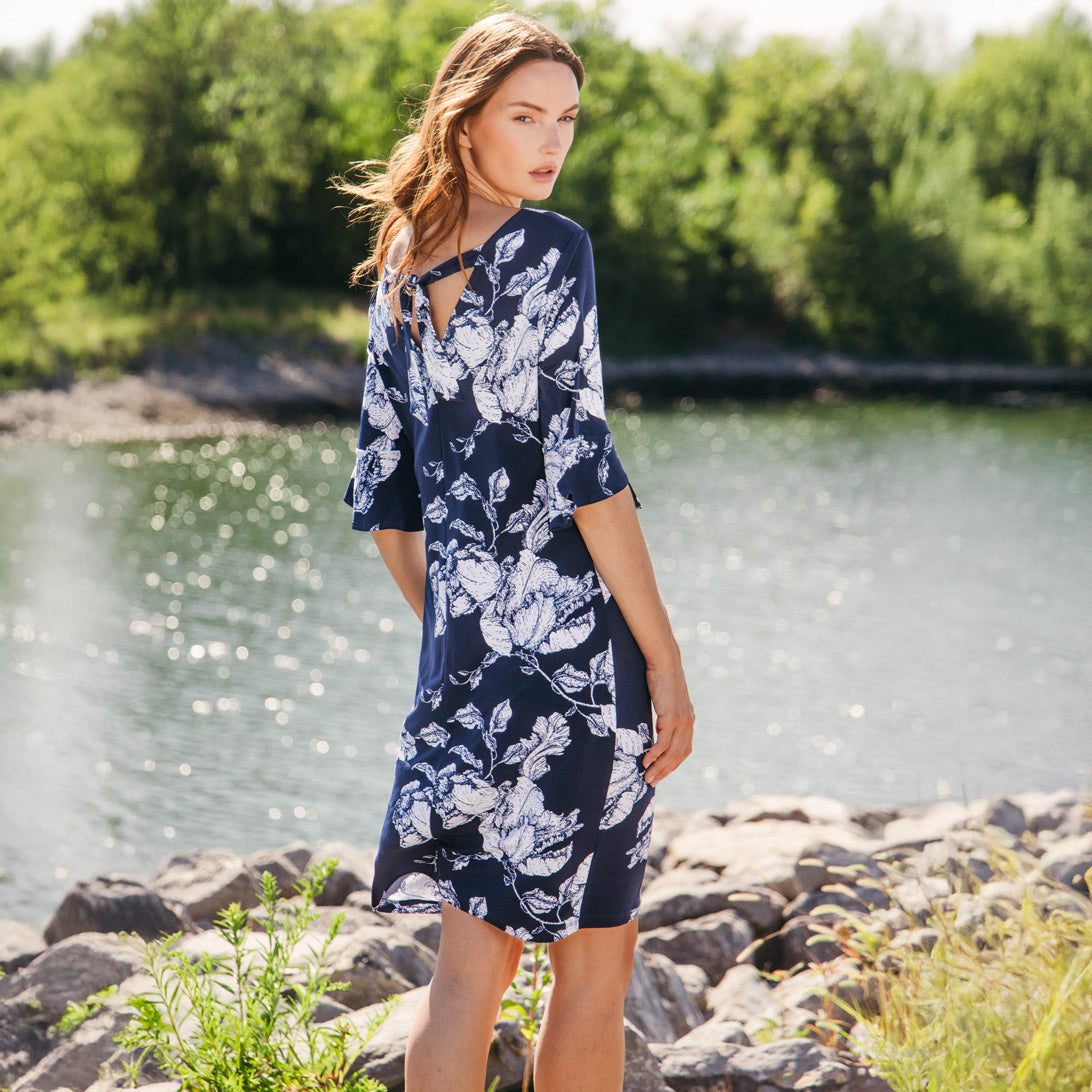 Tulip Cuff Back Tie Dress - Peony Blossom | Clara Sunwoo
