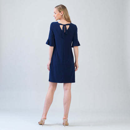 Tulip Cuff Back Tie Dress - Navy | Clara Sunwoo