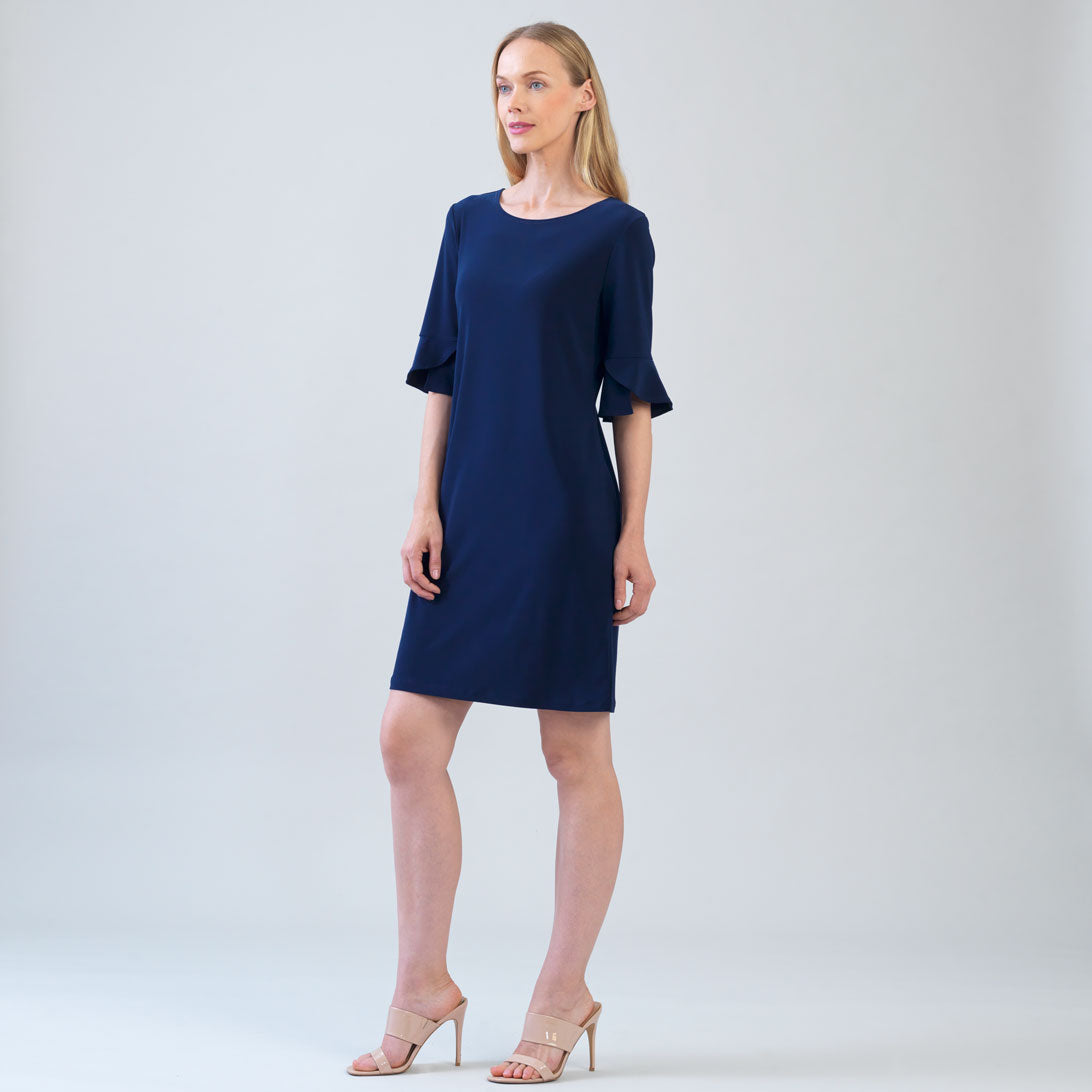 Tulip Cuff Back Tie Dress - Navy | Clara Sunwoo