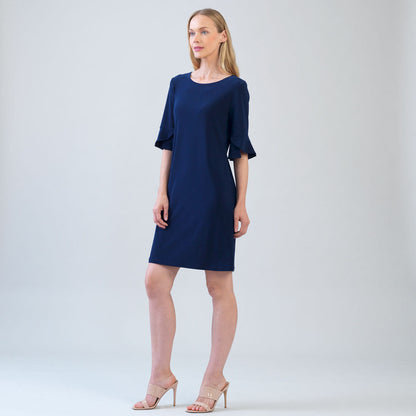 Tulip Cuff Back Tie Dress - Navy | Clara Sunwoo