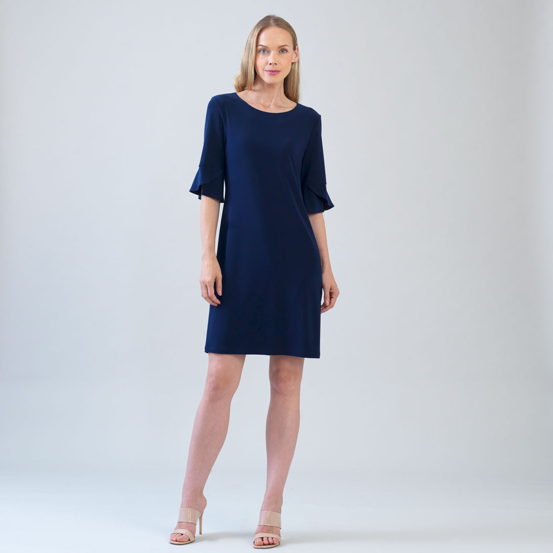 Tulip Cuff Back Tie Dress - Navy | Clara Sunwoo