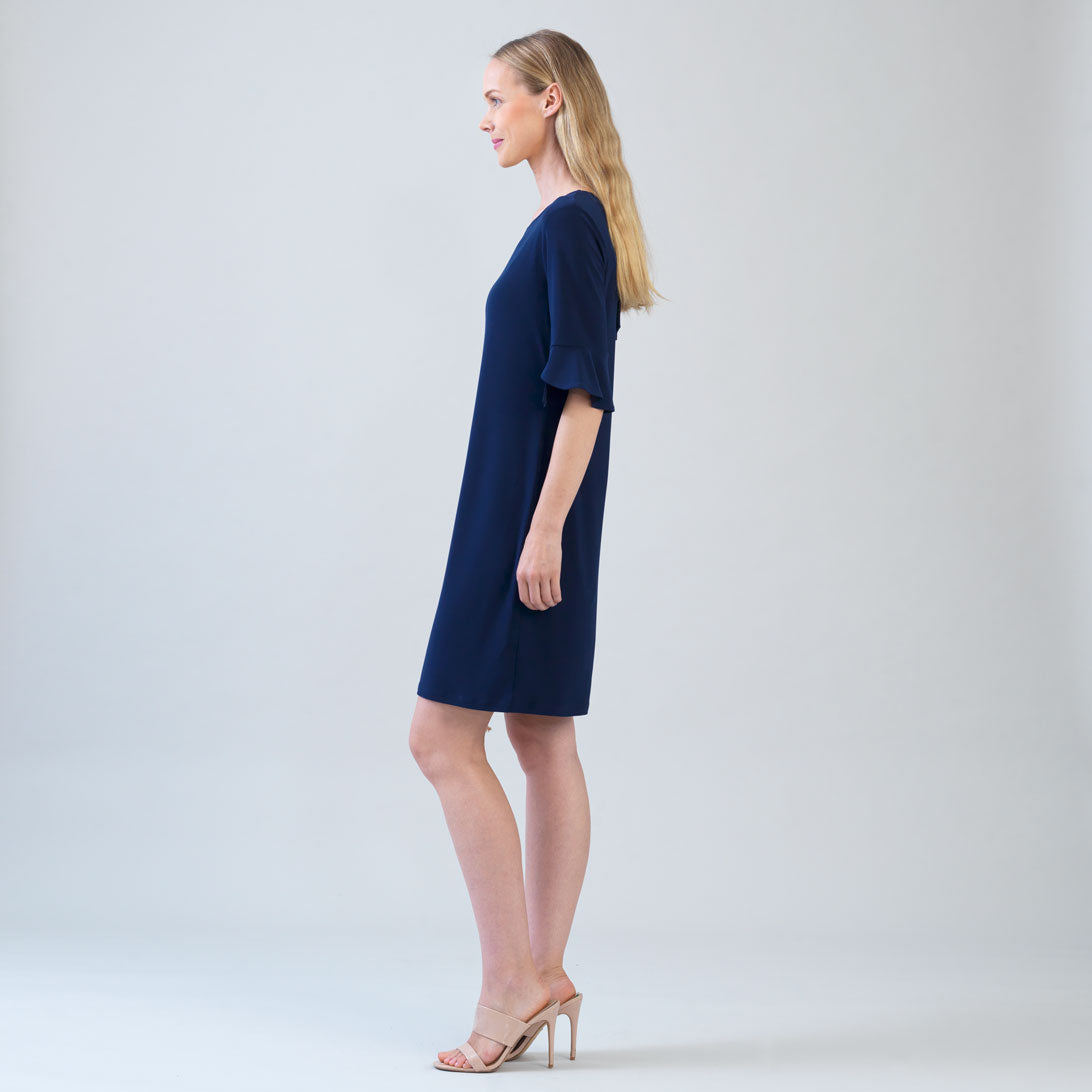 Tulip Cuff Back Tie Dress - Navy | Clara Sunwoo