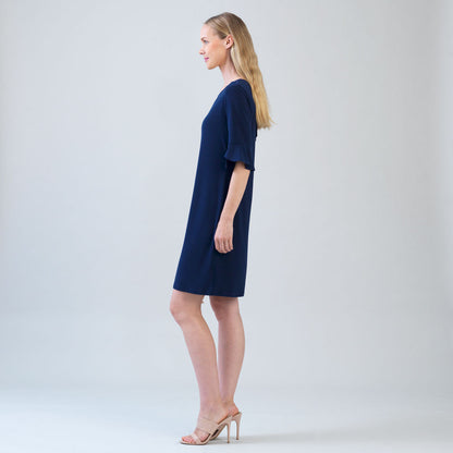 Tulip Cuff Back Tie Dress - Navy | Clara Sunwoo