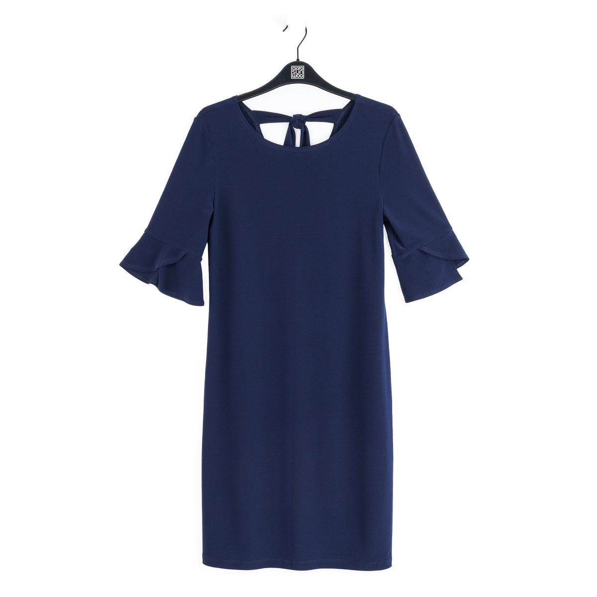 Tulip Cuff Back Tie Dress - Navy | Clara Sunwoo