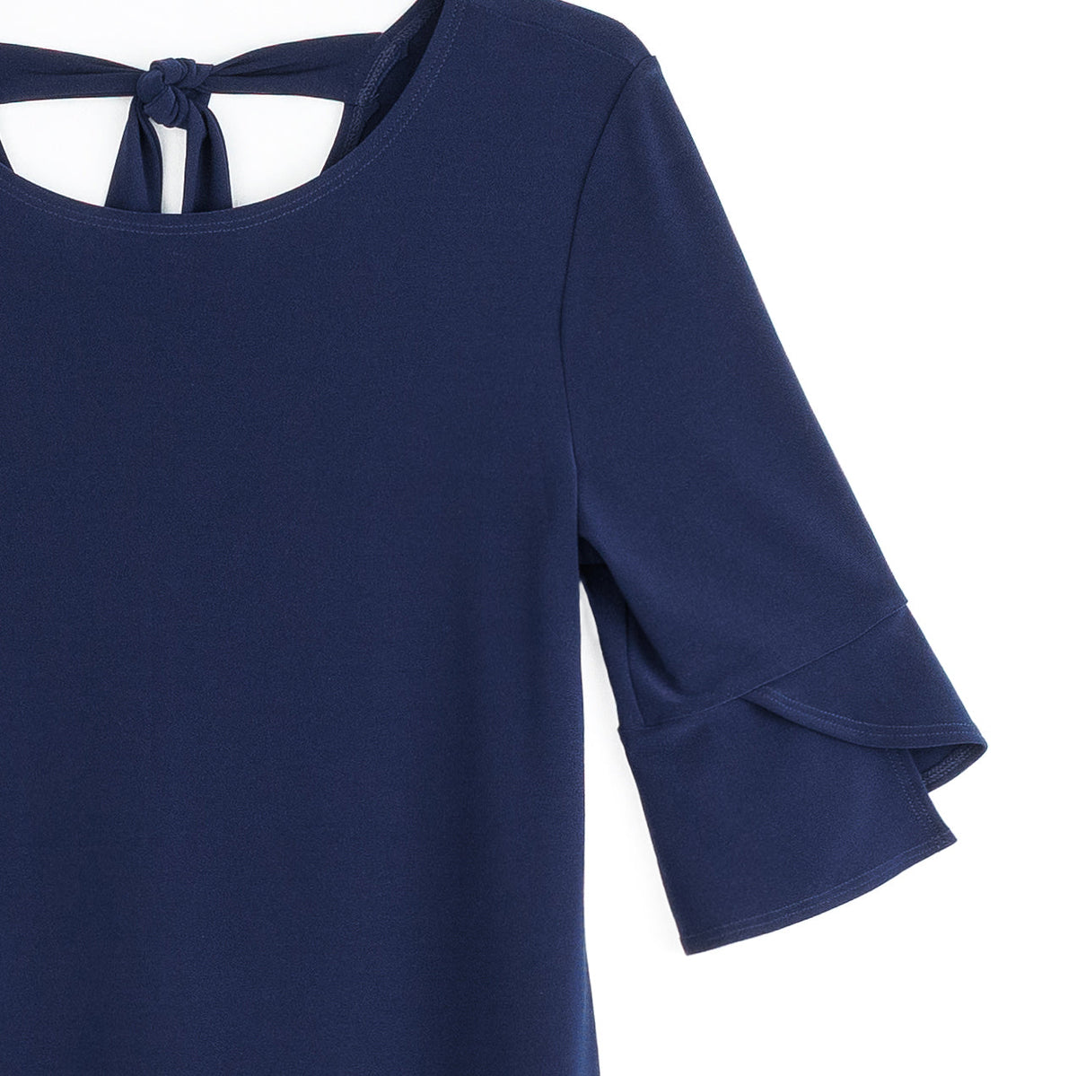 Tulip Cuff Back Tie Dress - Navy | Clara Sunwoo