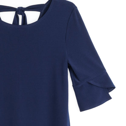 Tulip Cuff Back Tie Dress - Navy | Clara Sunwoo