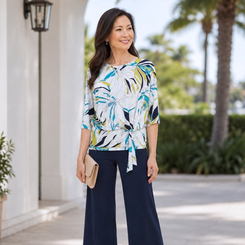 Signature Side Tie Top - Floral Leaves - Final Sale | Clara Sunwoo