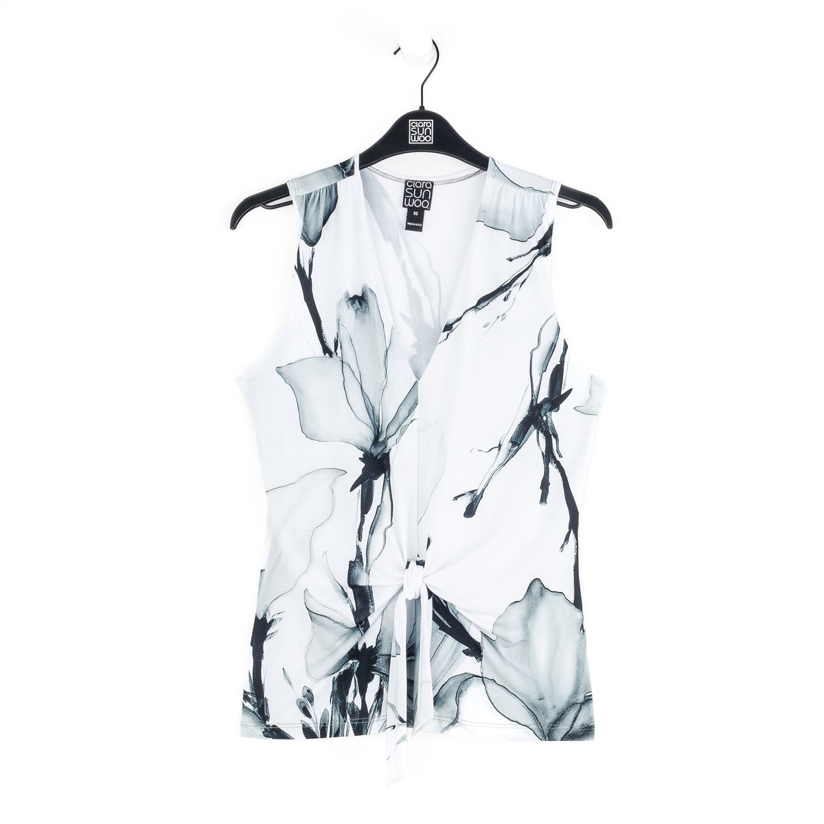 Sleeveless V-Neck Center Front Tie Top - Ethereal Petals - Limited Sizes | Clara Sunwoo