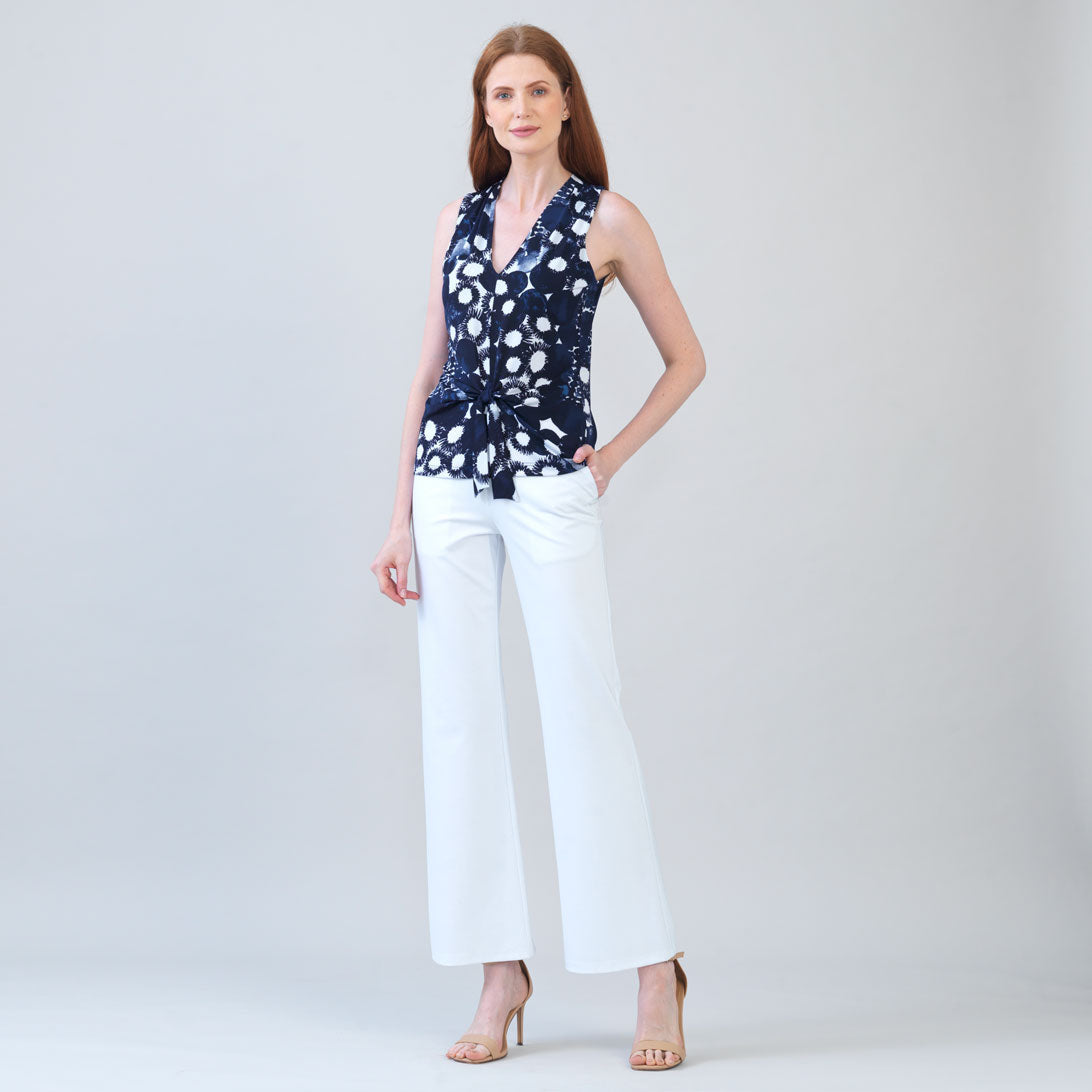 Sleeveless V-Neck Center Front Tie Top - Circle Splatter - Limited Sizes | Clara Sunwoo