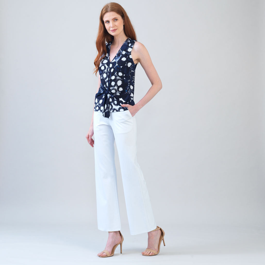 Sleeveless V-Neck Center Front Tie Top - Circle Splatter - Limited Sizes | Clara Sunwoo