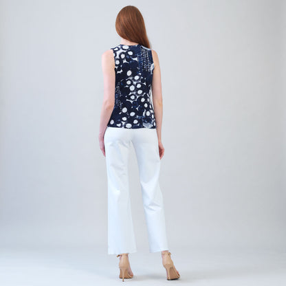 Sleeveless V-Neck Center Front Tie Top - Circle Splatter - Limited Sizes | Clara Sunwoo
