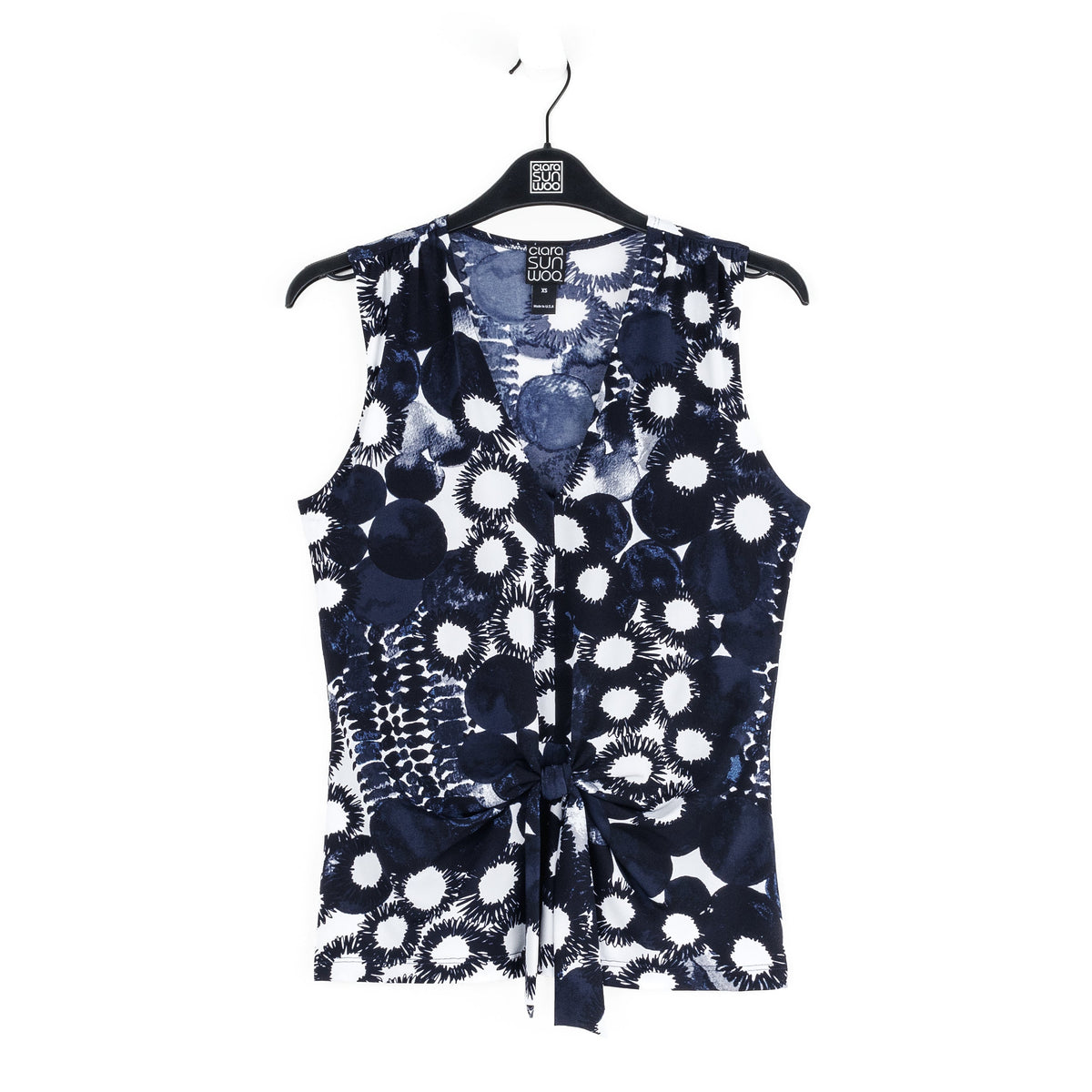 Sleeveless V-Neck Center Front Tie Top - Circle Splatter - Limited Sizes | Clara Sunwoo