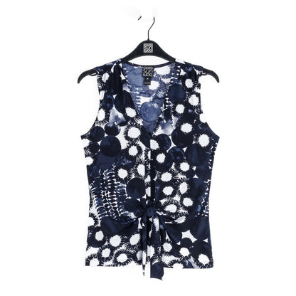 Sleeveless V-Neck Center Front Tie Top - Circle Splatter - Limited Sizes | Clara Sunwoo