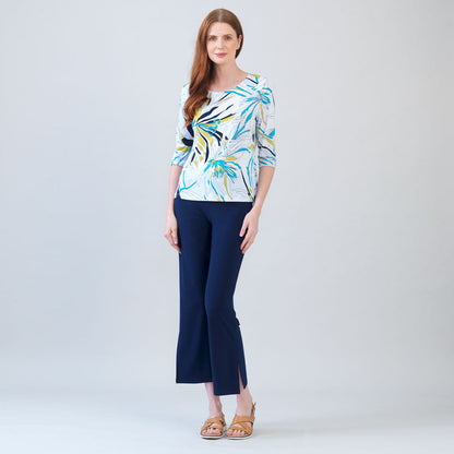Scoop Neck Half Sleeve Top - Floral Leaves-White - Final Sale | Clara Sunwoo