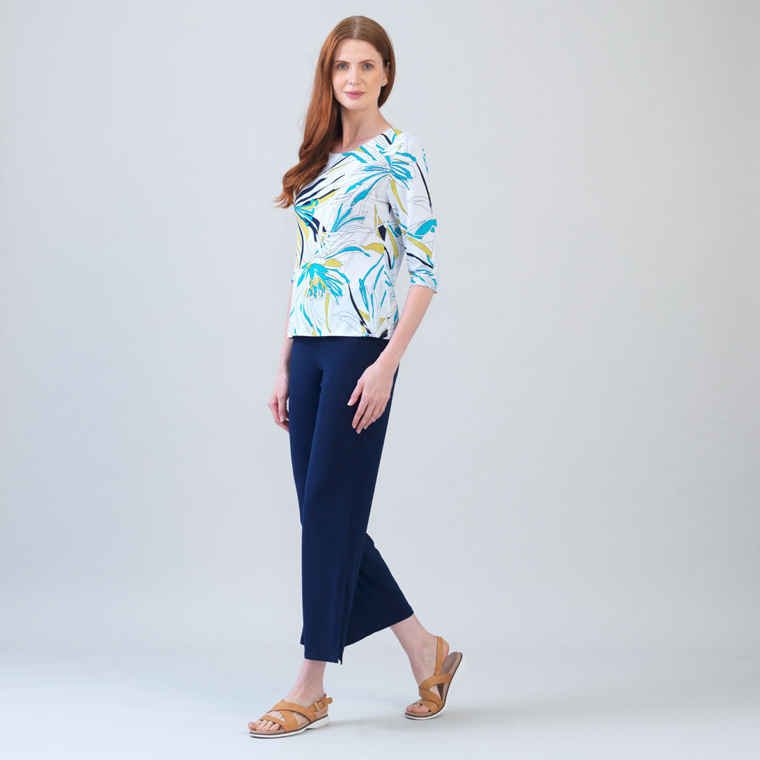 Scoop Neck Half Sleeve Top - Floral Leaves-White - Final Sale | Clara Sunwoo