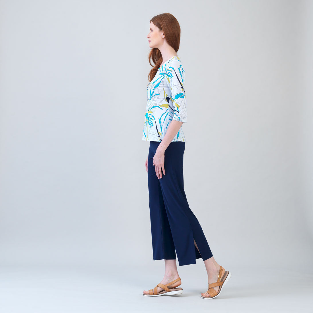 Scoop Neck Half Sleeve Top - Floral Leaves-White - Final Sale | Clara Sunwoo