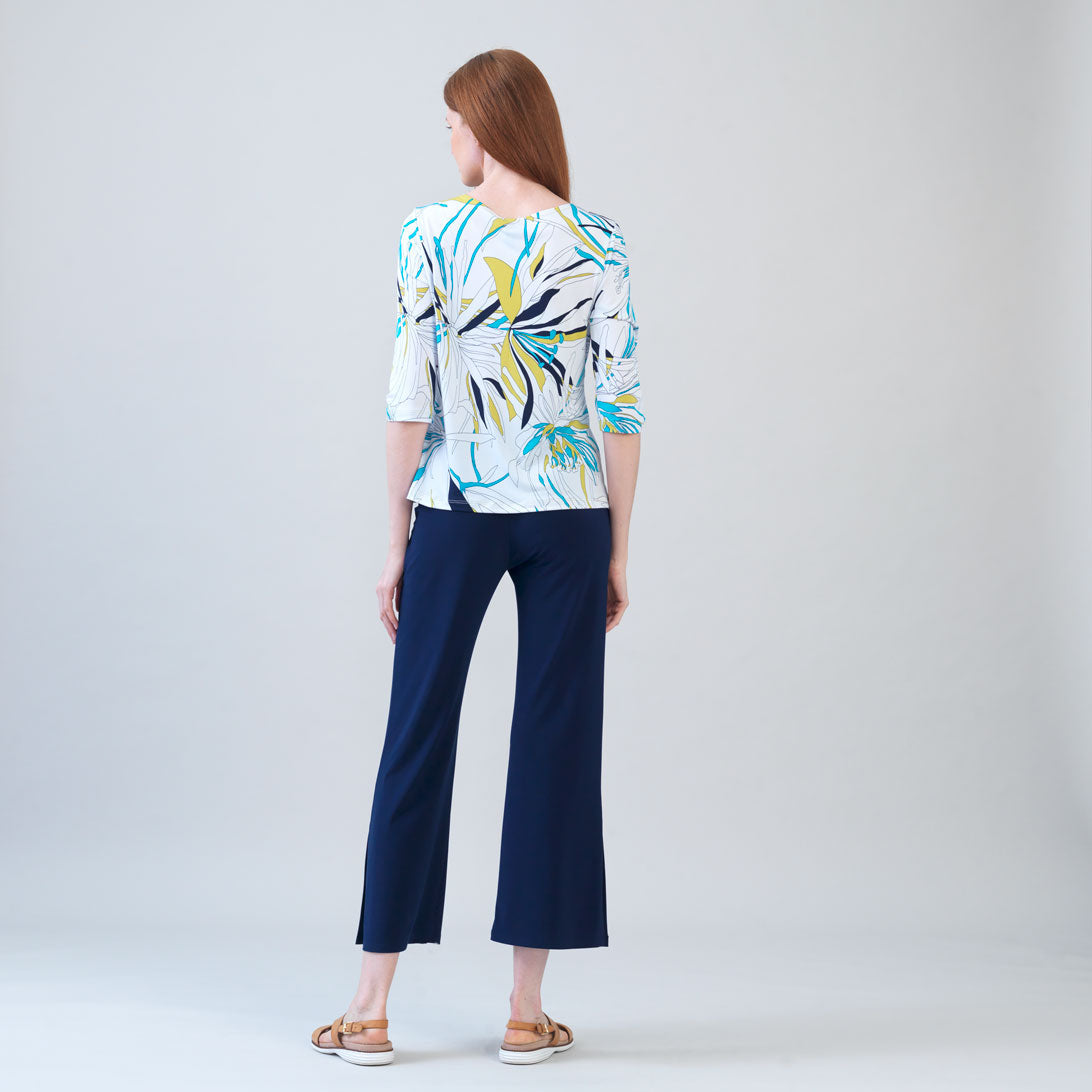 Scoop Neck Half Sleeve Top - Floral Leaves-White - Final Sale | Clara Sunwoo