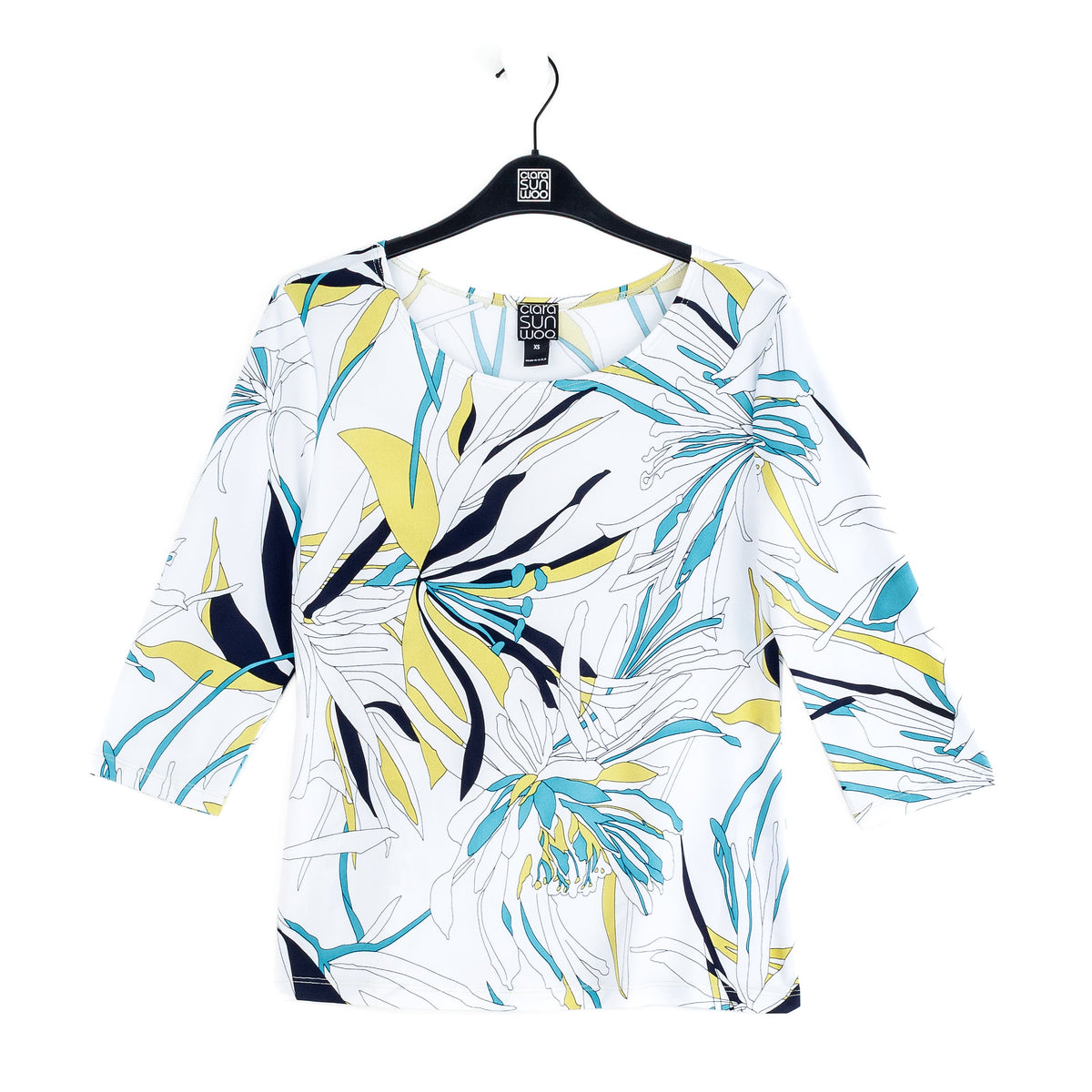 Scoop Neck Half Sleeve Top - Floral Leaves-White - Final Sale | Clara Sunwoo