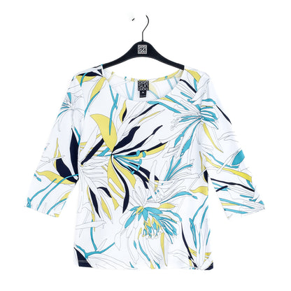 Scoop Neck Half Sleeve Top - Floral Leaves-White - Final Sale | Clara Sunwoo