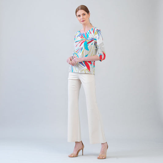 Scoop Neck Half Sleeve Top - Floral Leaves-Beige - Final Sale | Clara Sunwoo